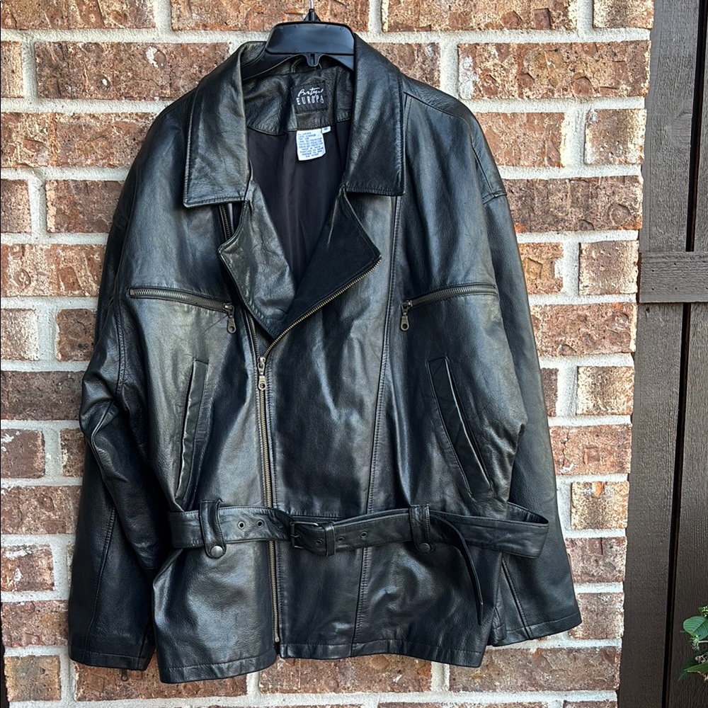 Genuine black Leather European Moto Jacket